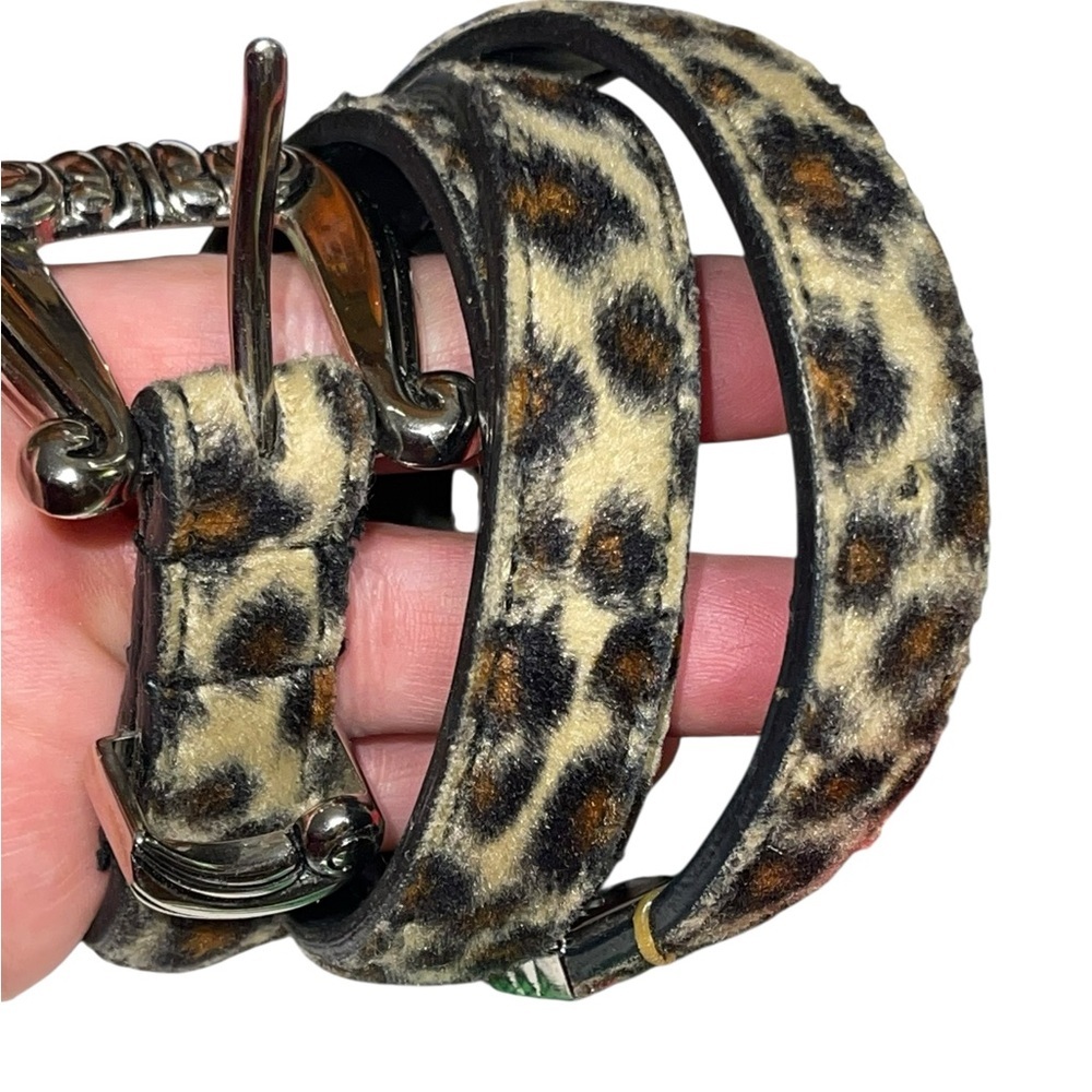 Leopard Print Faux Fur Wrap Belt - Tan & Black